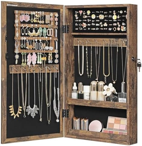 SONGMICS Lockable Jewelry Cabinet with Mirror UJJC051K01