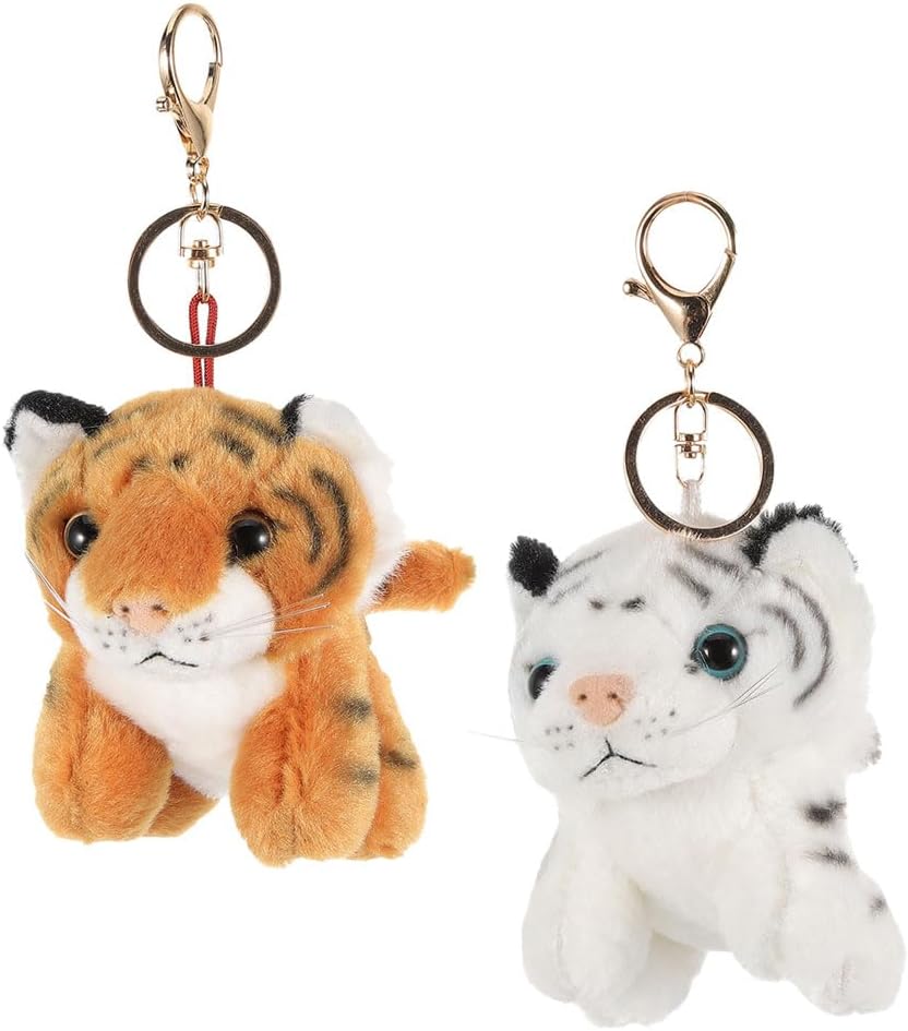 4pcs Plush Tiger Keychain Stuffed Animal Keyring Pendant for Backpacks Handbags Presents