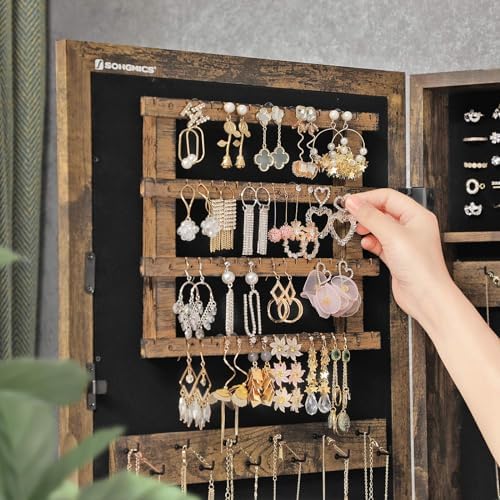 SONGMICS Lockable Jewelry Cabinet with Mirror UJJC051K01