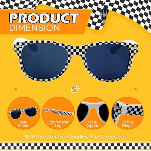 4Es Novelty Race Car Checkered Sunglasses for Kids 12 Pack