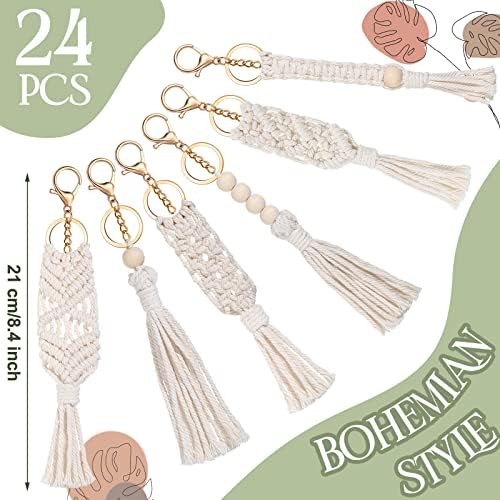 Nosiny 24 Piece Boho Macrame Keychain Set Beige