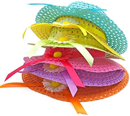6 Sets Daisy Flower Straw Hats and Wallets for Kids Party Gift