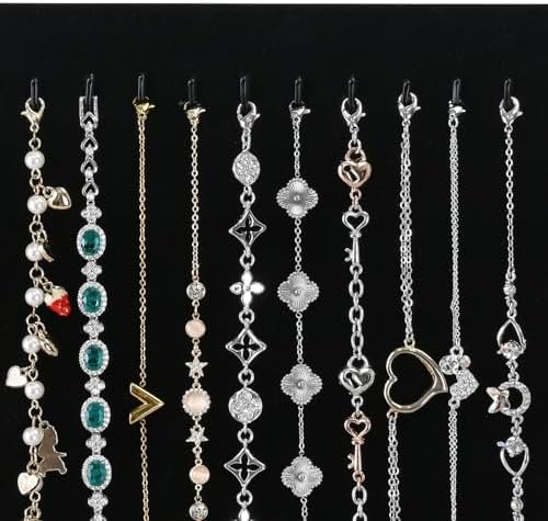 MOOCA 12-Hook Bracelet Display with Easel Stand 2 Pcs Set Black Velvet