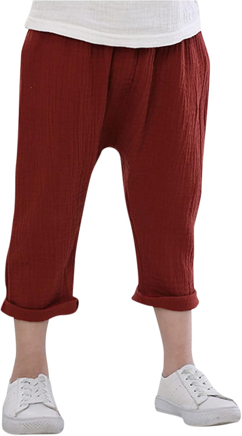 Toddler Cotton Linen Long Pants for Boys and Girls