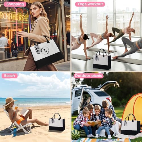 OKBA 6 Pack Personalized Classic Canvas Tote Bag with Zipper Pocket