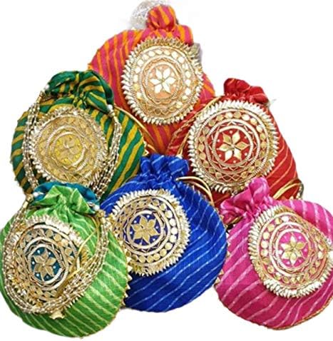 India Gift Hub Handmade Embroidered Potli Purse Clutch Bag Pouch Pack of 5