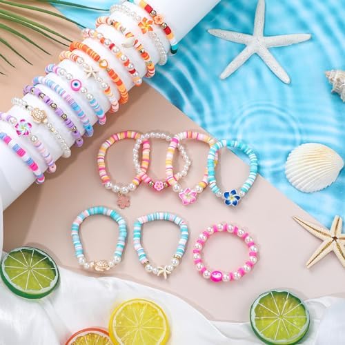 Sureio 24 Pcs Bohemia Hawaiian Plumeria Stretch Bracelets