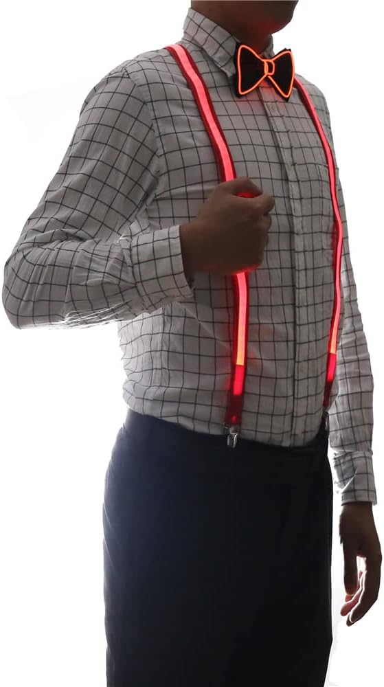 Light Up Mens LED Suspenders and Bow Tie Combo