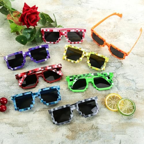 16 Pack Pixel Sunglasses for Birthday Parties and Gaming Events