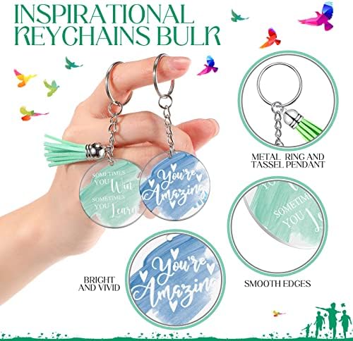 Chunful 100 Pcs Inspirational Acrylic Keychain with Tassels