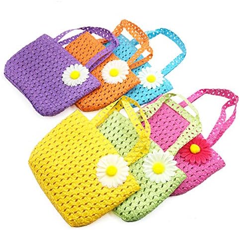 6 Sets Daisy Flower Straw Hats and Wallets for Kids Party Gift