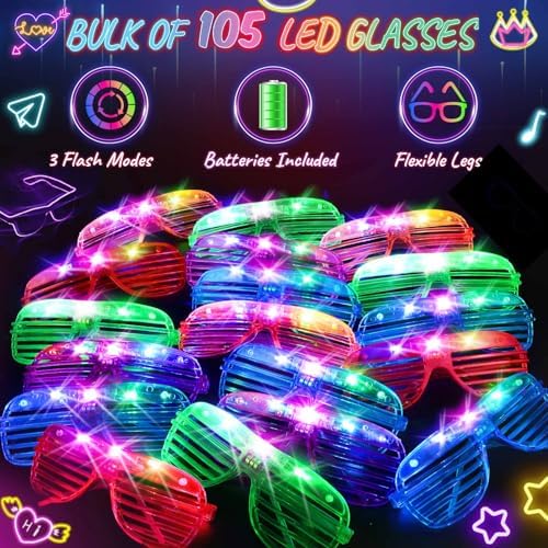 HONLYNE 105 PCS LED Glasses Neon Party