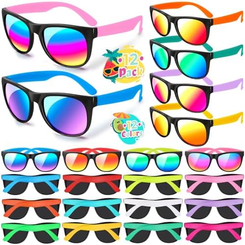 Yadiya Kids Sunglasses - 12PCS Bulk Retro Neon Party Favors