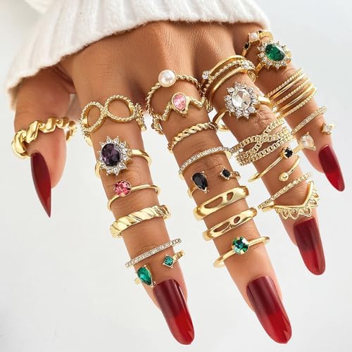 Gold Boho Sparkle Knuckle Rings Set For Women