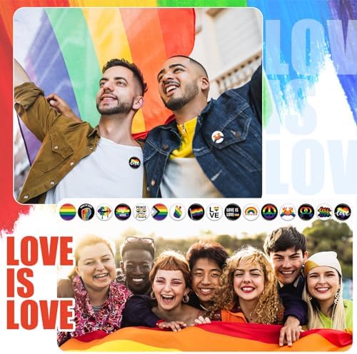 Jutom 48 Pcs Rainbow Pride Day Buttons Pin Set