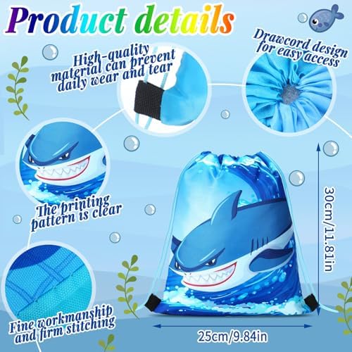 Marsui 24 Pcs Shark Drawstring Bags for Kids Summer Party