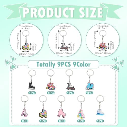 9Pcs Ice Skate Keychains for Backpack Car Keys Party Favors Gifts