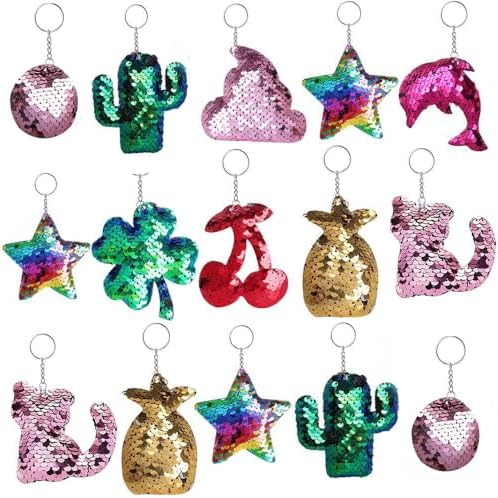 Outee 15 Pcs Sequin Keychain Set