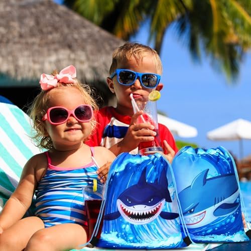 Marsui 24 Pcs Shark Drawstring Bags for Kids Summer Party