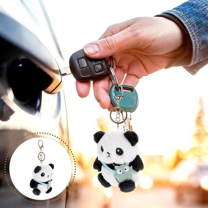 Cute Panda Plush Keychain Black and White