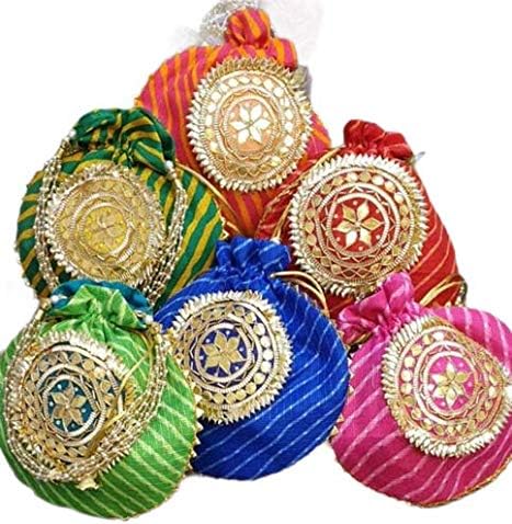 India Gift Hub Handmade Embroidered Potli Purse Clutch Bag Pouch Pack of 5