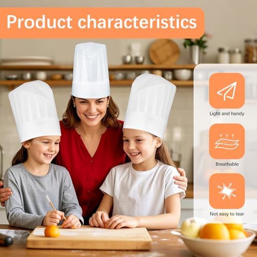 12 Pack White Disposable Chef Hats for Kids