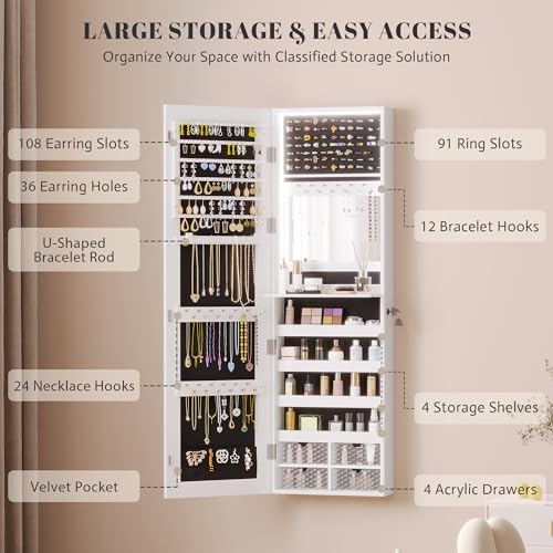 Vlsrka 472 Inch LED Jewelry Mirror Cabinet