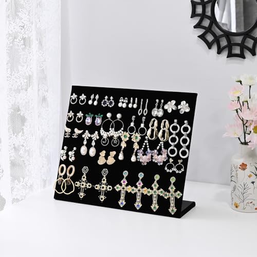 MOOCA 2 Pcs Black Velvet Earring Display with Easel Stand