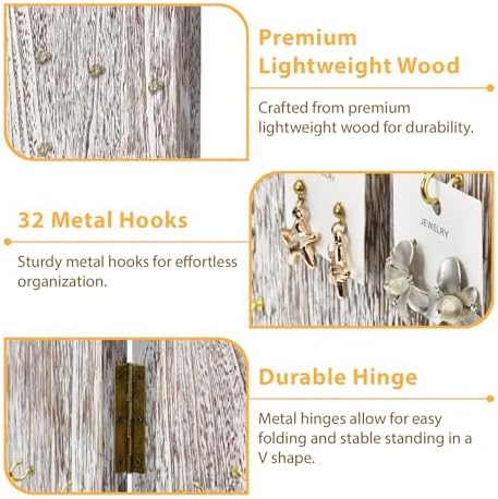 MOOCA Wooden Jewelry Display Stand with 32 Hooks and V Shape Design