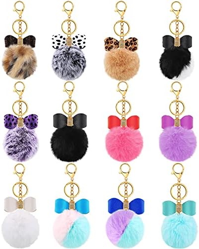 Hicarer Fluffy Pom Pom Keychain Set 12 Colors