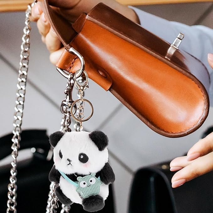 Cute Panda Plush Keychain Black and White