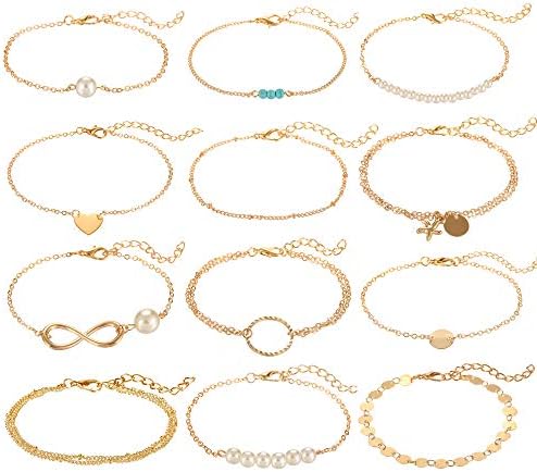 Softones 12pc Simple Silver Gold Bracelet Set Adjustable