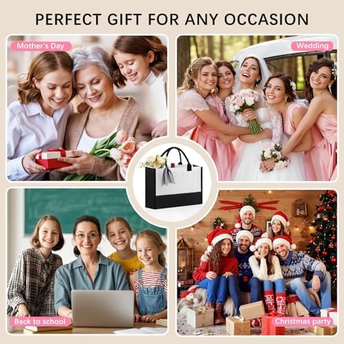 OKBA 6 Pack Personalized Classic Canvas Tote Bag with Zipper Pocket