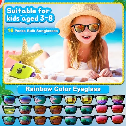 Neon Sunglasses for Kids 4-8 16-Pack Party Favors