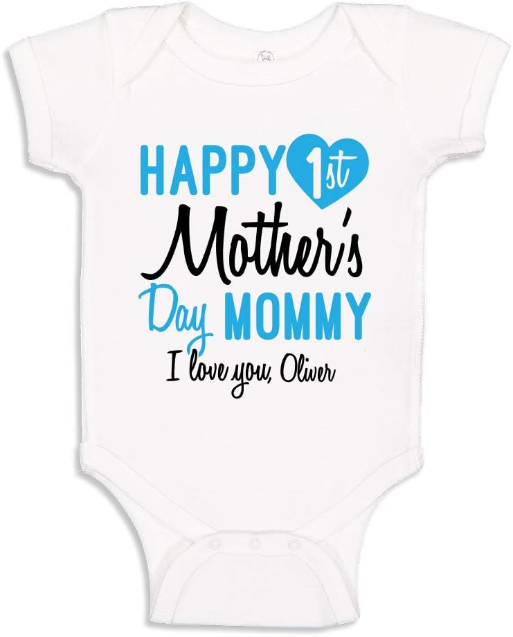 Happy 1st Mothers Day Baby Bodysuit with Personalized Name
