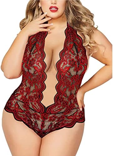 Womens Lingerie Set Mini Babydoll Deep V Neck Long Sleeve Sheer Dress Nightwear