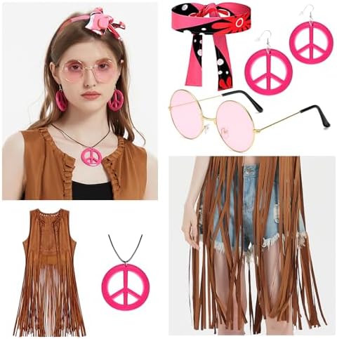 SunnyLisa Women Hippie Costume Set 60s 70s