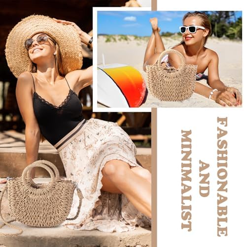Oudain 12 Pcs Semi Wedding Straw Bags with Handles