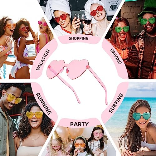 12 20 24 Pairs Heart Shaped Rimless Sunglasses for Women Men