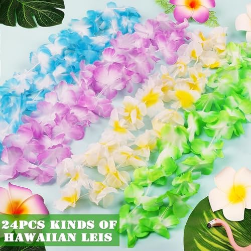 24pcs Hawaiian Leis for Luau Party Decorations