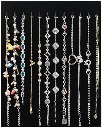 MOOCA 12-Hook Bracelet Display with Easel Stand 2 Pcs Set Black Velvet