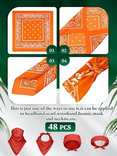 48 Piece Paisley Bandanas Novelty Headband Scarf for Parade Halloween Party