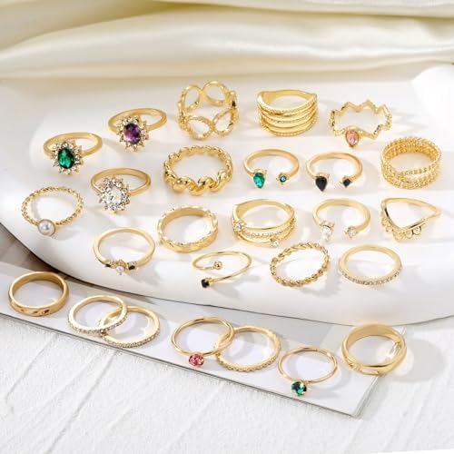 Gold Boho Sparkle Knuckle Rings Set For Women