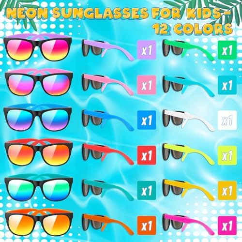 Yadiya Kids Sunglasses - 12PCS Bulk Retro Neon Party Favors