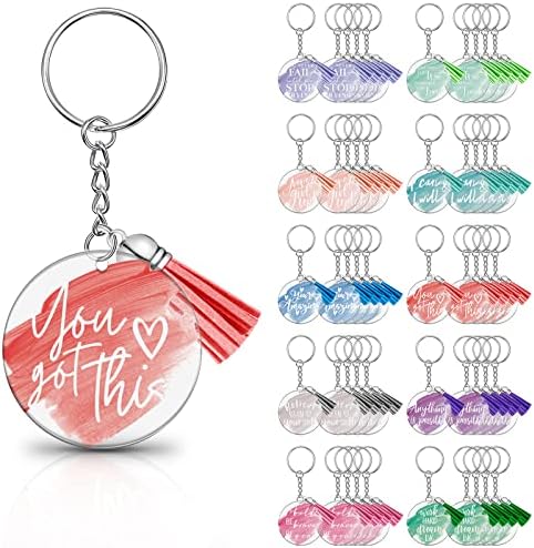 Chunful 100 Pcs Inspirational Acrylic Keychain with Tassels