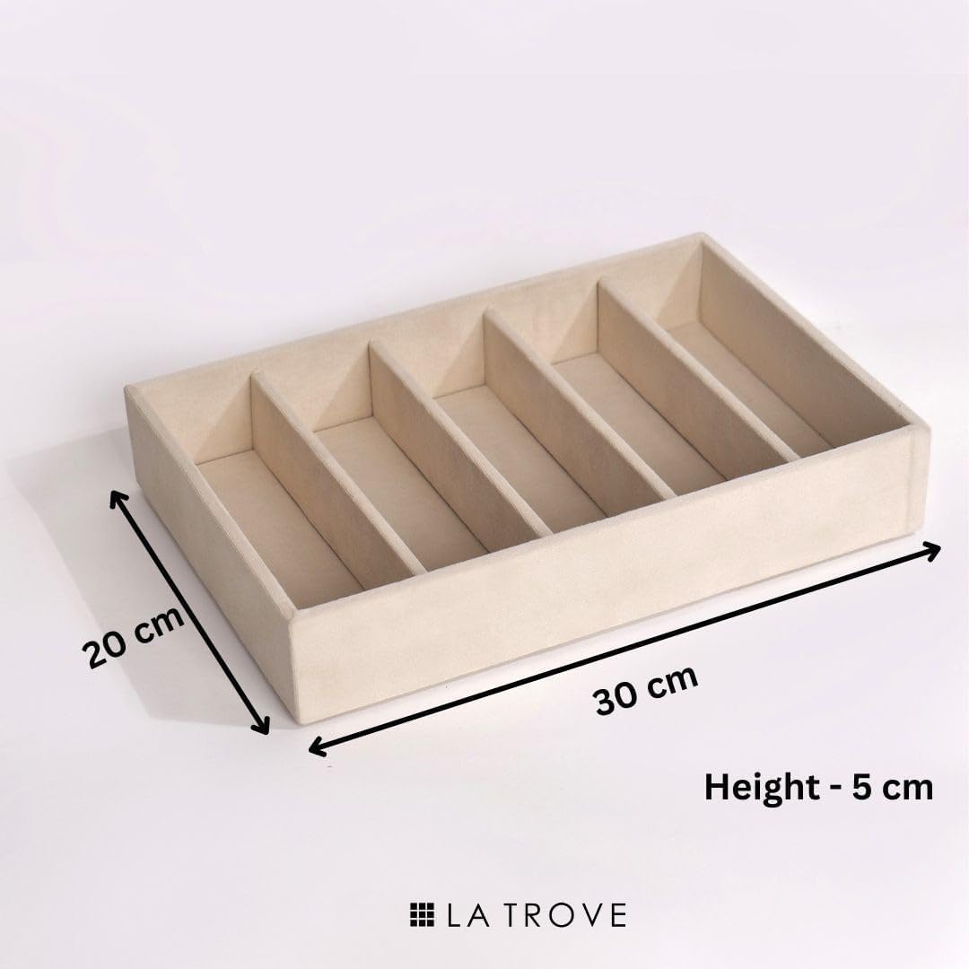Luxury Velvet Sunglass Organizer Tray for Accessories Cream 5 Slot