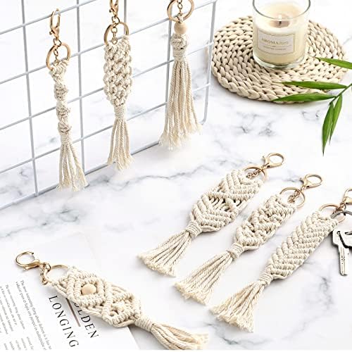 Nosiny 24 Piece Boho Macrame Keychain Set Beige