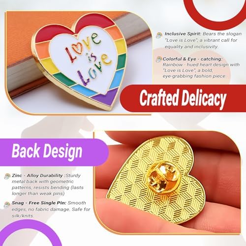 2PCS Love is Love LGBTQ Heart Rainbow Pins