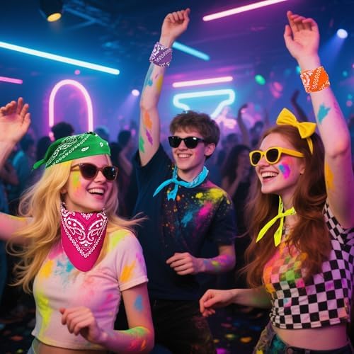 ILHSTY 32 Pcs Neon Paisley Bandanas for Men Women