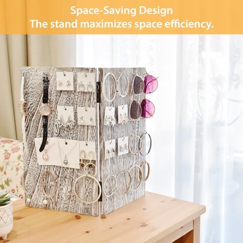 MOOCA Wooden Jewelry Display Stand with 32 Hooks and V Shape Design